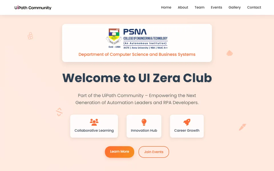 The live UiZera Club website home page